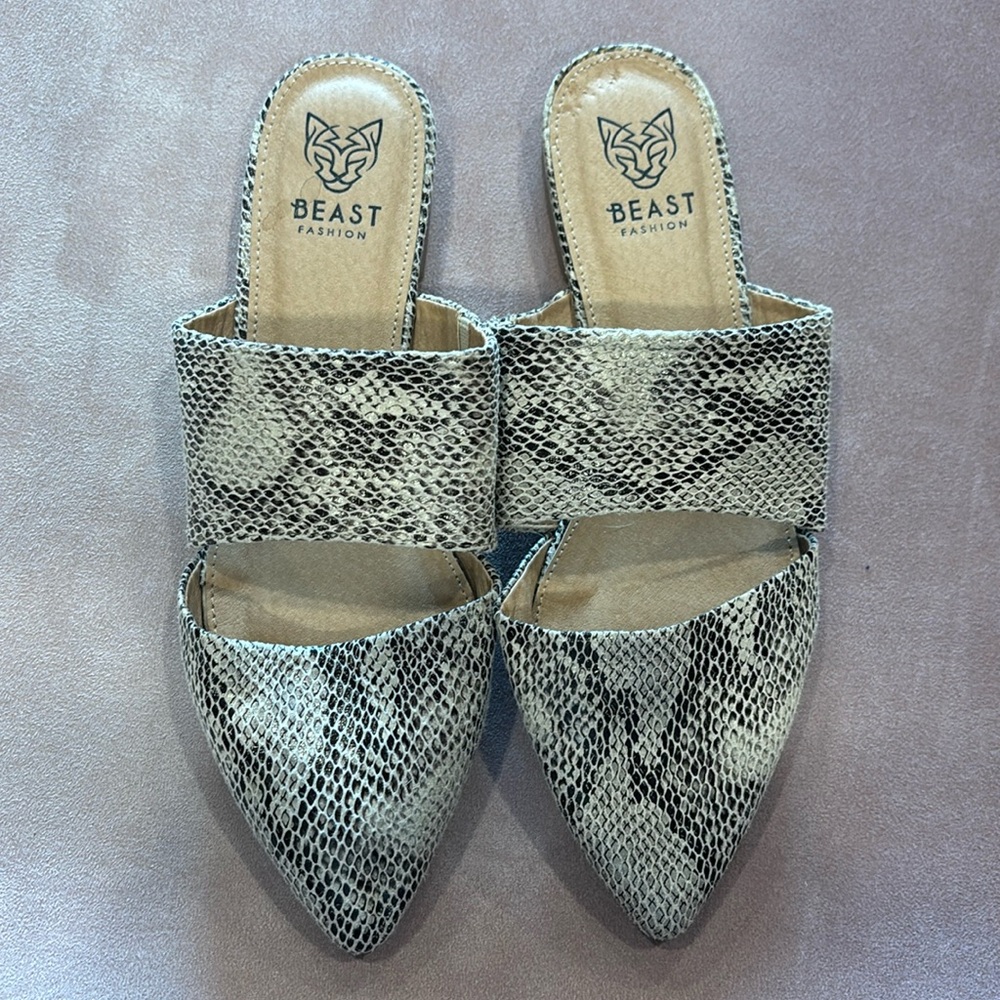 Snake print mule sandals